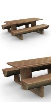 Seating Woody 03, wood benches with a table